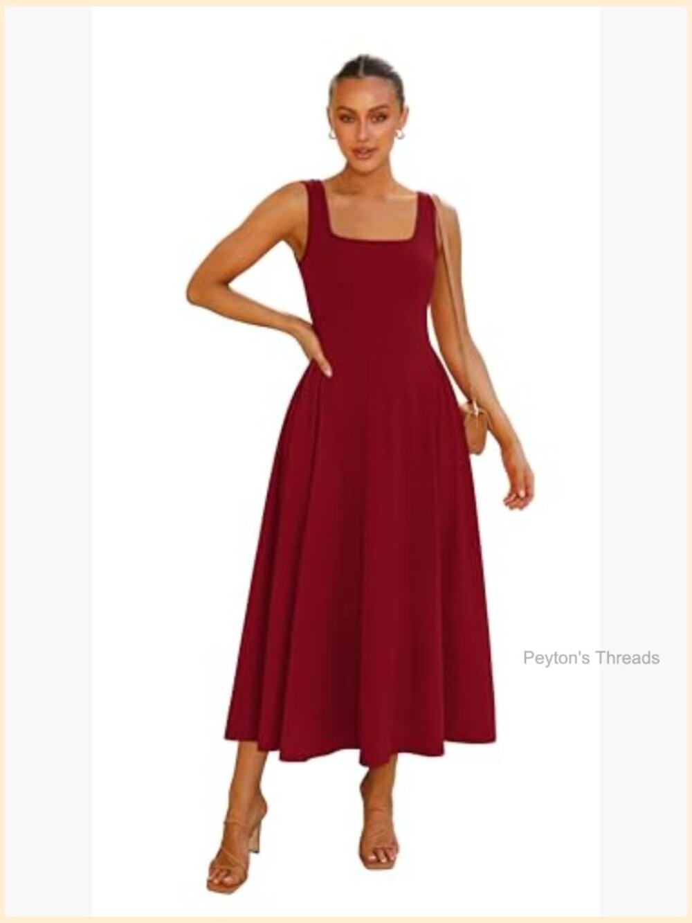 Square Neck Corset A-Line Maxi Dress Ruffle Ruched Waist Flowy Sleeveless Midi - Picture 2 of 7